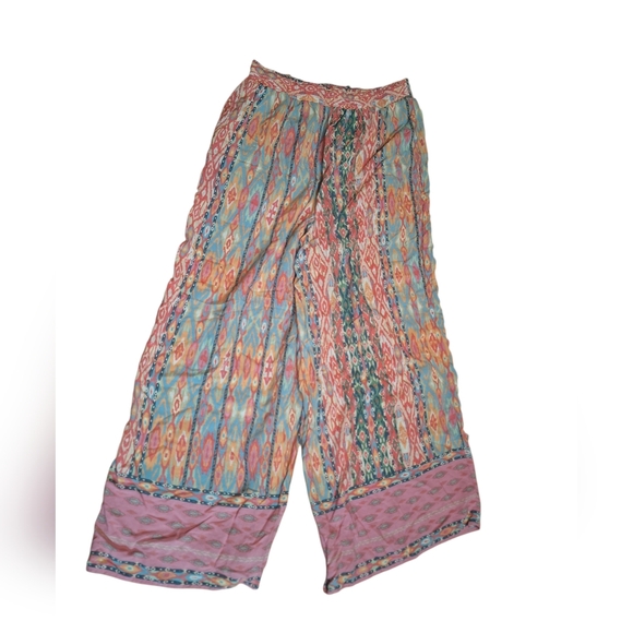 Easel Wide Leg Flowy colorful Pull On Pants Plus Size 1X Boho Hippie Travel Comf - Picture 3 of 4